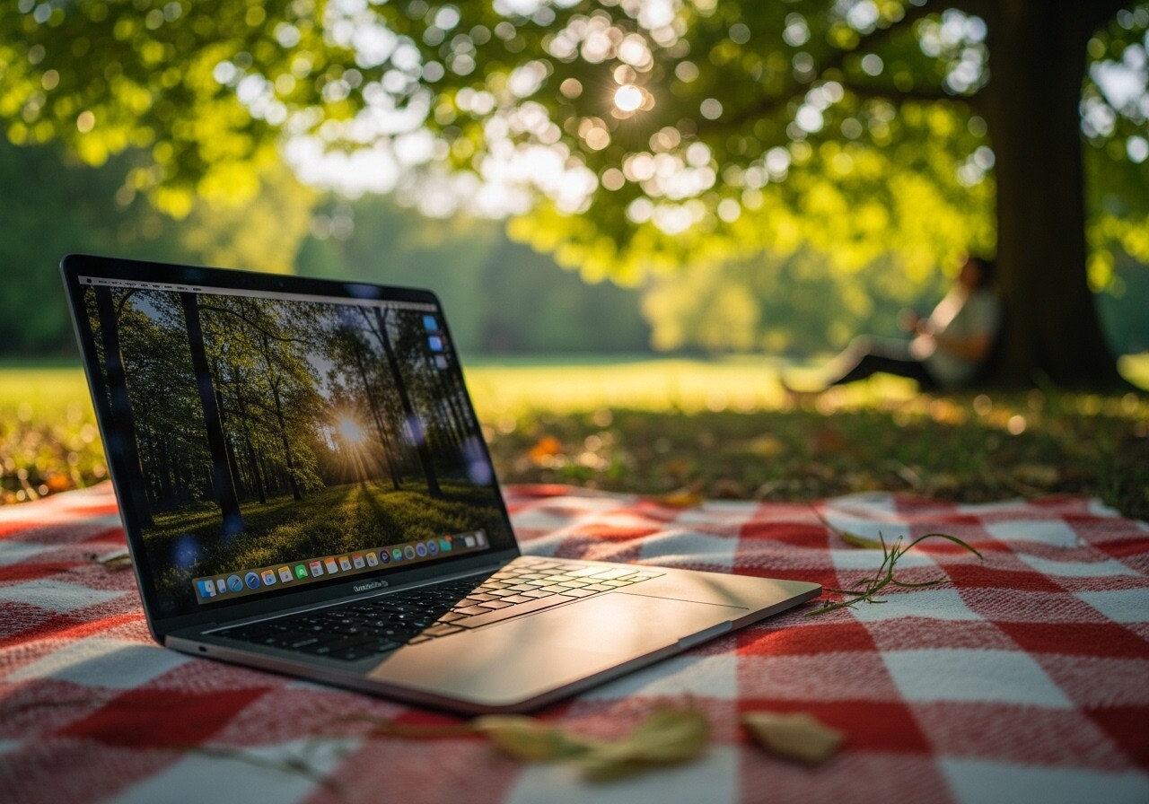 imac na stole v přírodě