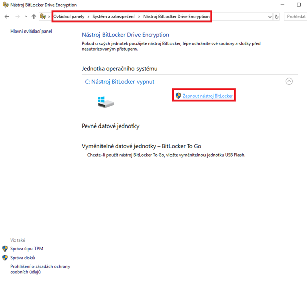 Bitlocker nastavení